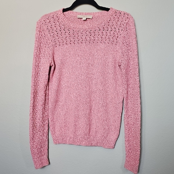 LOFT Sweaters - Loft Pink Heathered Pointelle Cotton Sweater Top Small